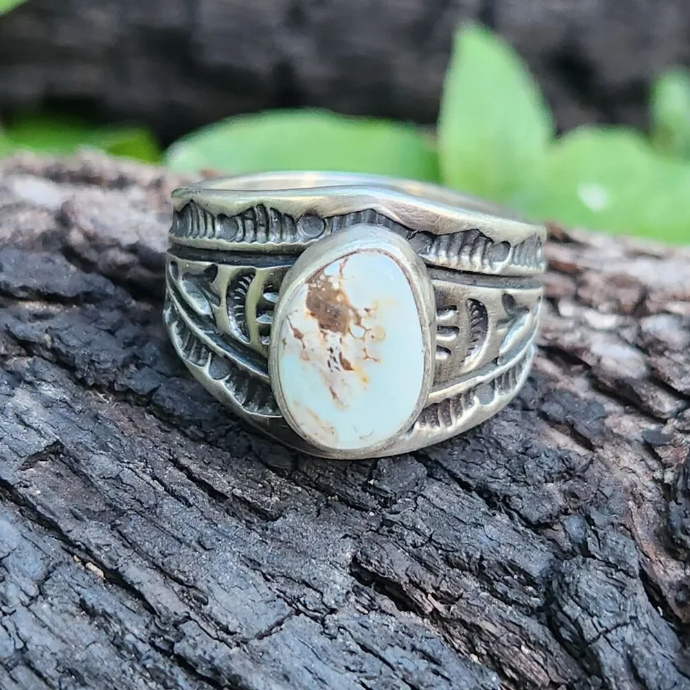 US Nevada Dry Creek Turquoise Ring Navajo handmade signed Melvin Francis szs 10